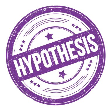 Mor çivit üzerine HYPOTHESIS metin yuvarlak kirli doku damgası.
