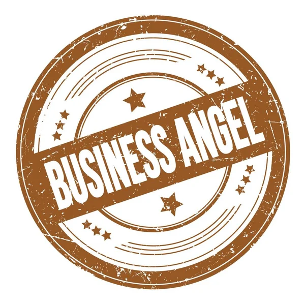褐色圆形粗硬纹理印章上的Business Angel文本 — 图库照片