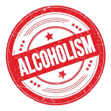 Kırmızı yuvarlak grungy doku damgası üzerine ALCOHOLISM metin.