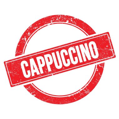 Kırmızı grungy yuvarlak vintage pul üzerinde CAPPUCCINO metin.