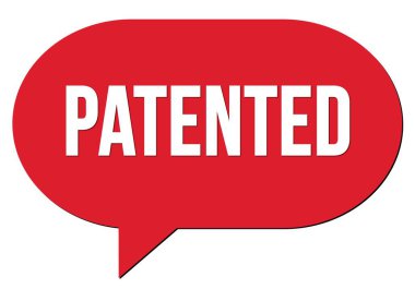 Kırmızı bir konuşma kabarcığı damgası ile yazılmış PATENTED metni