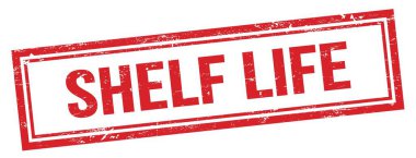 Kırmızı grungy vintage dikdörtgen damgalı SHELF HAYAT metni.