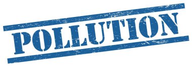 Mavi grungy dikdörtgen vintage damga üzerinde POLUTION metin.
