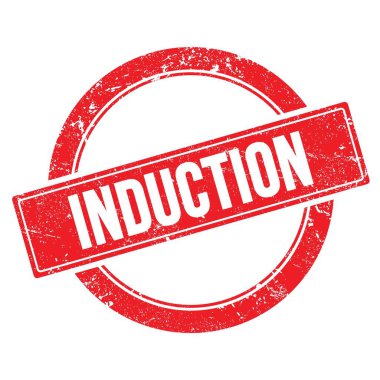 Kırmızı grungy yuvarlak vintage damga üzerinde INDUCTION metin.