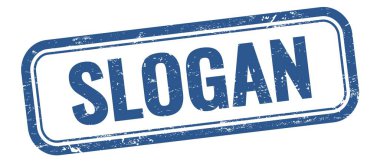 Mavi grungy vintage dikdörtgen damgalı SLOGAN metin.