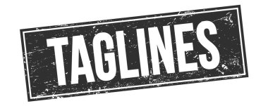 Siyah grungy dikdörtgen damga işareti üzerinde TAGLINES metin.
