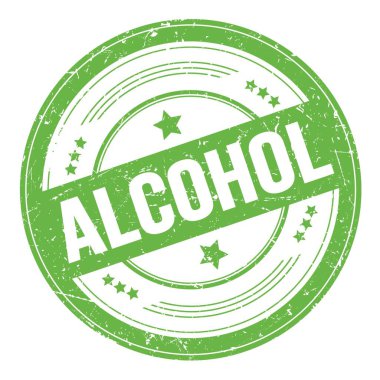 Yeşil yuvarlak grungy doku damgası üzerine ALCOHOL metin.