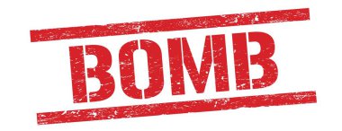Kırmızı grungy dikdörtgen pul işareti üzerine BOMB metni.