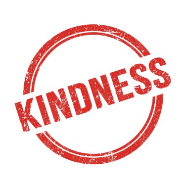 Kırmızı grungy vintage yuvarlak pul üzerine yazılmış KINDNESS metni.