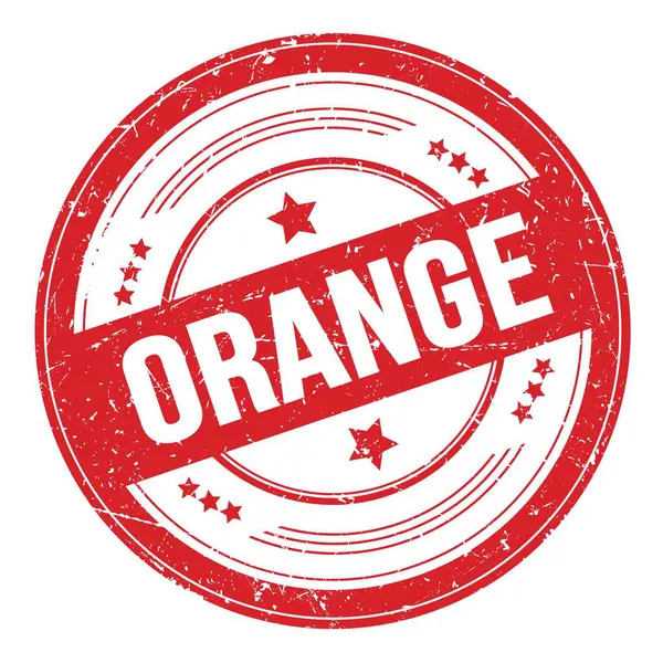 Orange Tekst Rode Ronde Grungy Textuur Stempel — Stockfoto