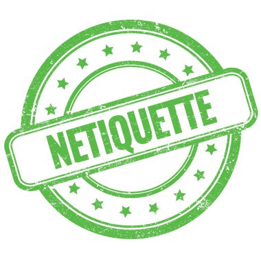 NETIQUETTE 'nin yeşil, eski, çirkin, yuvarlak, lastik damga üzerine metni.