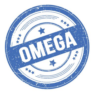 Mavi yuvarlak grungy doku damgası üzerine OMEGA metni.