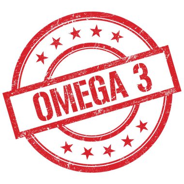 OMEGA 3 metin kırmızı yuvarlak vintage kauçuk damga üzerine yazılmış.