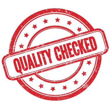 Kalifiye: Kırmızı, eski, pasaklı, yuvarlak kauçuk damga üzerine kontrol metni.