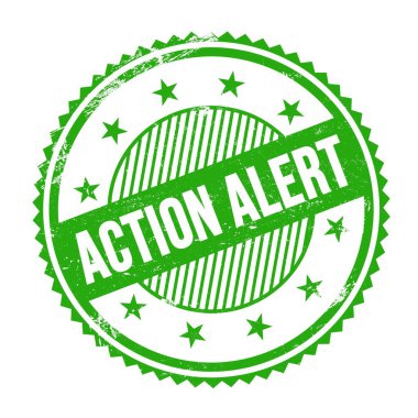 Yeşil grungy zig zag kenarları yuvarlak mühür üzerine yazılmış AcTION ALERT metin.