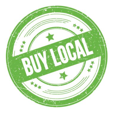 Yeşil yuvarlak grungy doku damgası üzerine LOCAL metin satın al.