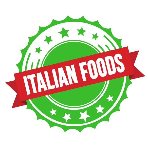 Włochy Żywności Tekst Znaczku Czerwoną Zieloną Wstążką — Zdjęcie stockowe