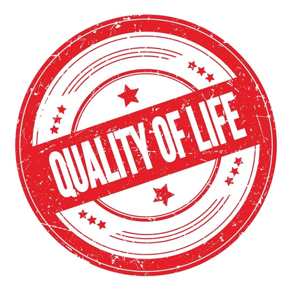 Kwaliteit Life Tekst Rode Ronde Grungy Textuur Stempel — Stockfoto