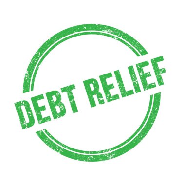 Yeşil grungy vintage yuvarlak damgalı DEBT RELIEF metni.
