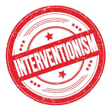 Kırmızı yuvarlak kirli doku damgasıyla ilgili INTERVENTIONISM metin.