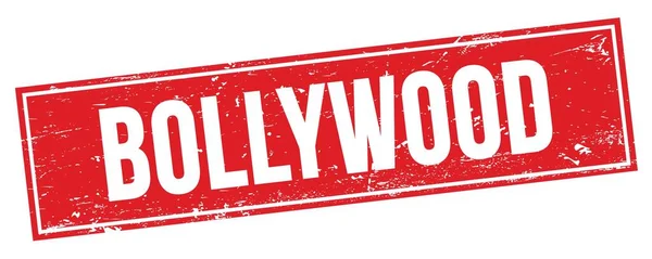 Bollywood Tekst Czerwonym Prostokącie Grungy Znak Znaczka — Zdjęcie stockowe