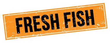 Siyah turuncu grungy dikdörtgen damgalı FRESH FISH metin.