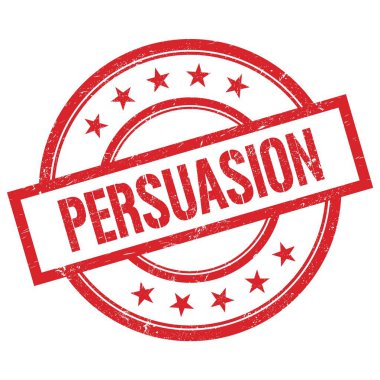 Kırmızı yuvarlak vintage kauçuk damga üzerine yazılmış PERSUASION metni.