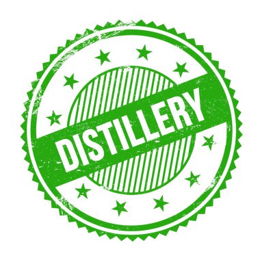 Yeşil grungy zig zag kenarları yuvarlak mühür üzerine yazılmış DISTILLERY metin.