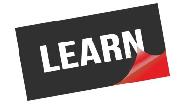 Siyah kırmızı etiket damgası üzerine yazılmış Learn metni.