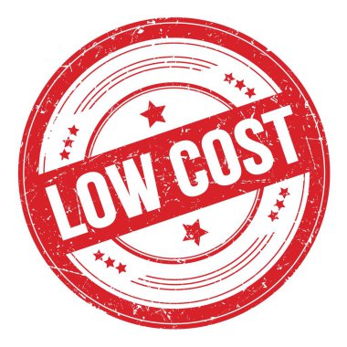 Düşük maliyetli kırmızı yuvarlak desen damgalı metin.