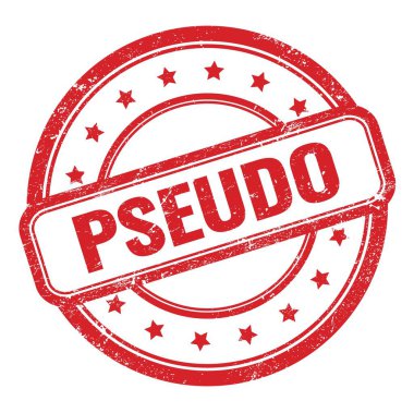 Kırmızı grungy vintage lastik damgalı PSEUDO metni.