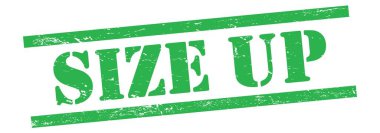 Yeşil grungy vintage kauçuk damga üzerine SIZE UP metin.