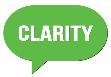 Yeşil bir konuşma kabarcığı damgasıyla yazılmış CLARITY metni