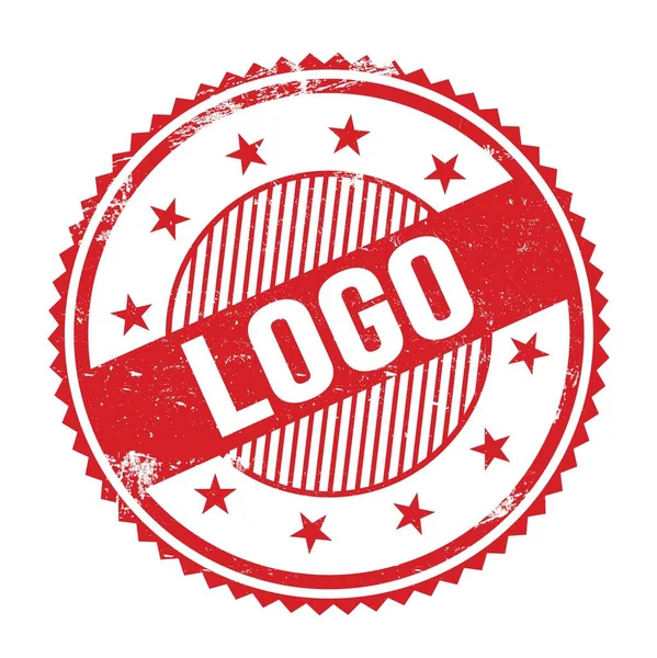 Logo Tekst Geschreven Rode Grungy Zig Zag Randen Ronde Stempel — Stockfoto