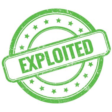 Yeşil, eski, çirkin, yuvarlak, lastik damga üzerine patlayan bir metin..