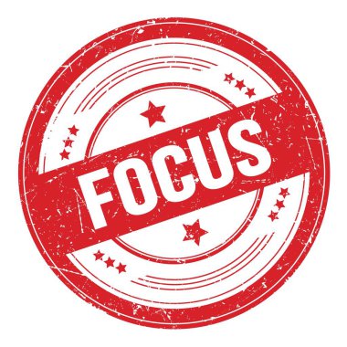 Kırmızı yuvarlak grungy doku damgası üzerine FOCUS metni.