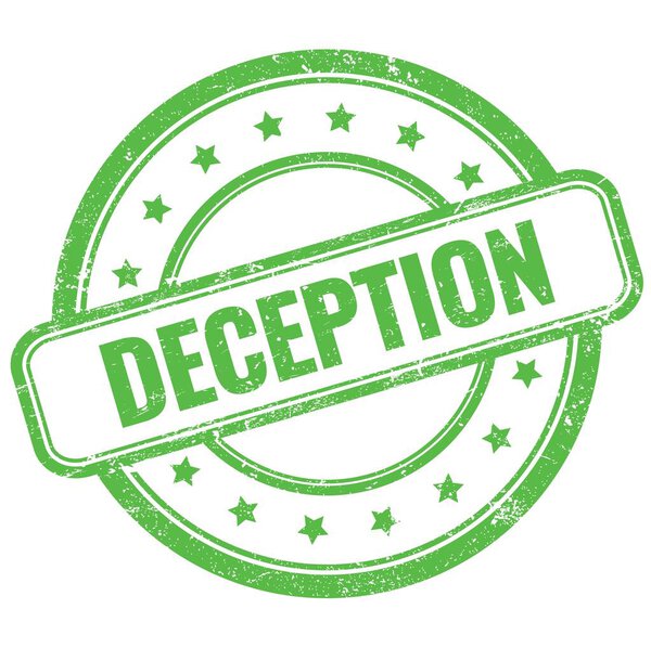 DECEPTION text on green vintage grungy round rubber stamp.