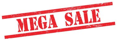 Kırmızı grungy dikdörtgen vintage damga üzerinde MEGA satış metni.