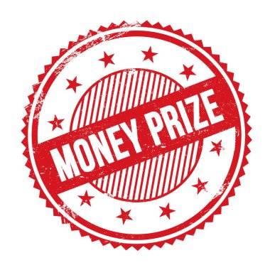 Kırmızı grungy zig zag kenarlarında yazılmış Para Özellikleri metni yuvarlak pul.