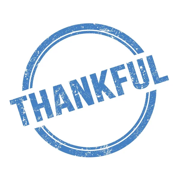 Thankful Text Written Blue Grungy Vintage Stamp — 图库照片