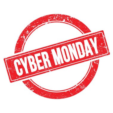 CYBER Pazartesi yazı üzerinde kırmızı grungy yuvarlak vintage pul.