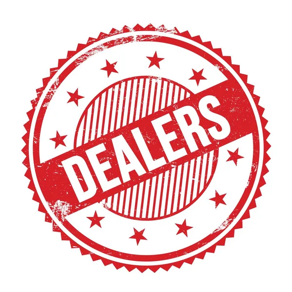 Dealers Text Written Red Grungy Zig Zag Borders Stamp — 图库照片