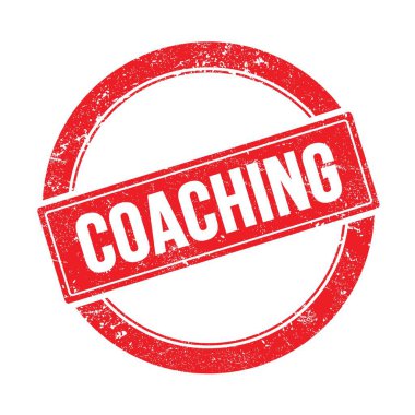 Kırmızı grungy yuvarlak vintage pul üzerinde koçluk metni.