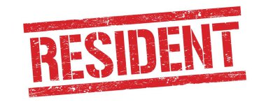 Kırmızı grungy dikdörtgen damga işareti üzerinde RESIDENT metin.