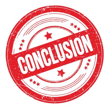 Kırmızı yuvarlak grungy desen damgası üzerine CONCLUSION metin.