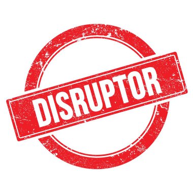 Kırmızı grungy yuvarlak vintage pul üzerinde DisruptOR metin.