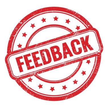 Kırmızı grungy vintage yuvarlak kauçuk damgalı FEEDback metni.