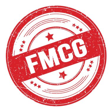 Kırmızı yuvarlak grungy desen damgası üzerine FMCG metni.
