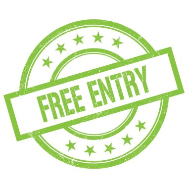 Yeşil yuvarlak vintage kauçuk damga üzerine yazılmış ücretsiz giriş metni.