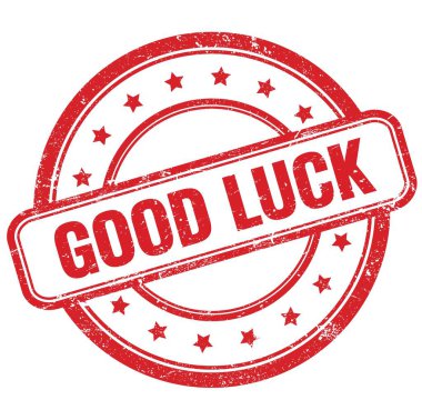 İyi şanslar metni kırmızı antika, yuvarlak lastik damga üzerine..